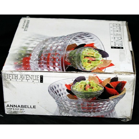 Fifth Avenue Crystal Annabelle 11" Chip & 5" Dip Set Clear Bowl Nesting New - Picture 7 of 12